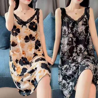 Women's Summer Sleeveless Ice Silk Mesh Pajamas Nightdress