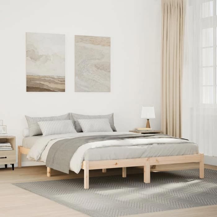 VidaXL Extra Long Bed Frames Without Mattress 140x220 Cm Solid Pine Wood, Bed, Bedroom Furniture, Wooden Bed, Double Bed, 852420