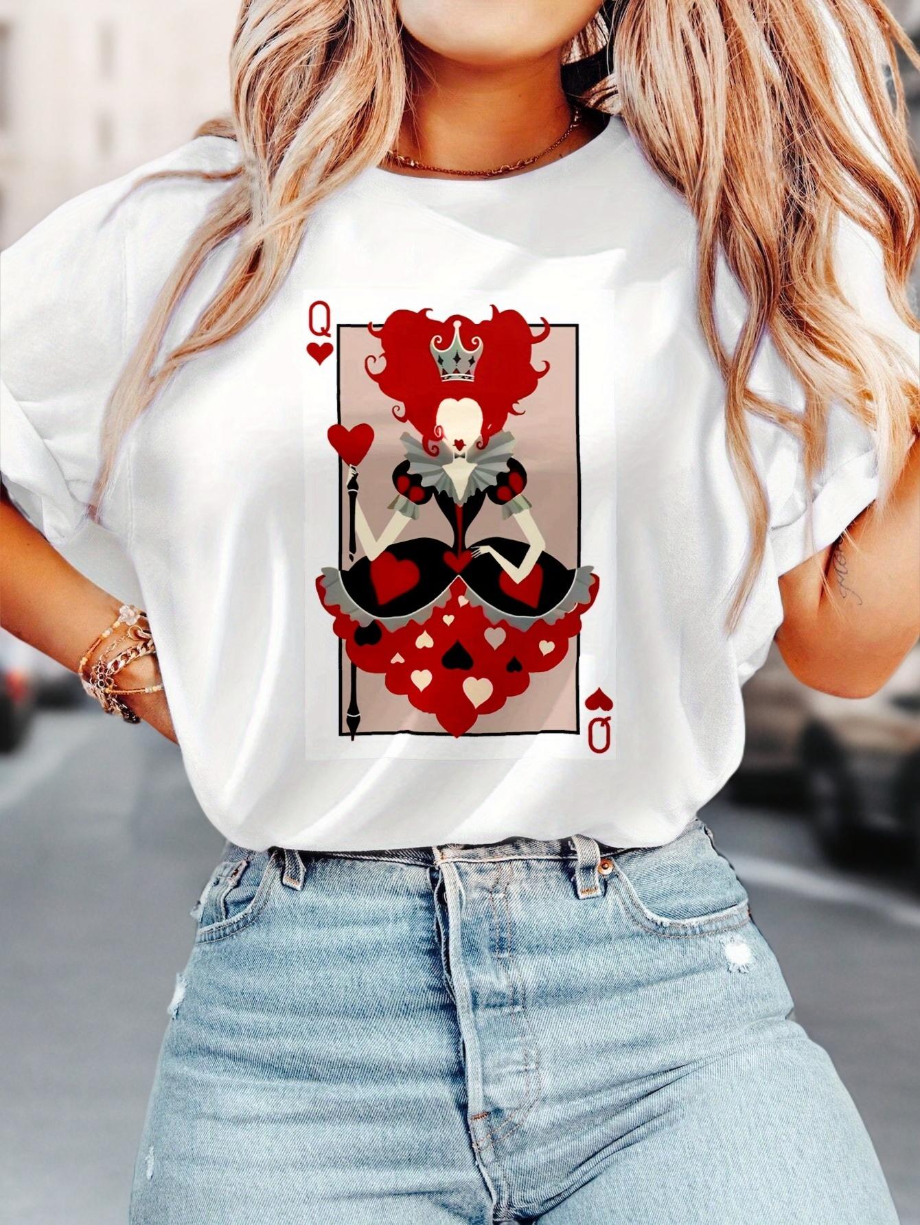 Queen of Hearts Card Graphic T-shirt M