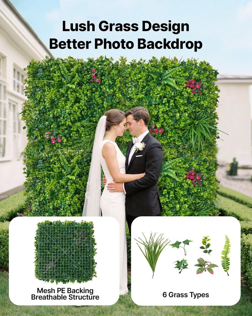 Artificial Plant Wall, 12PCS 50.8 X 50.8 Cm Artificial Boxwood Panels, Sun Protection Greenery Backdrop Privacy Hedge Fence, Fake Grass Wall Screen
