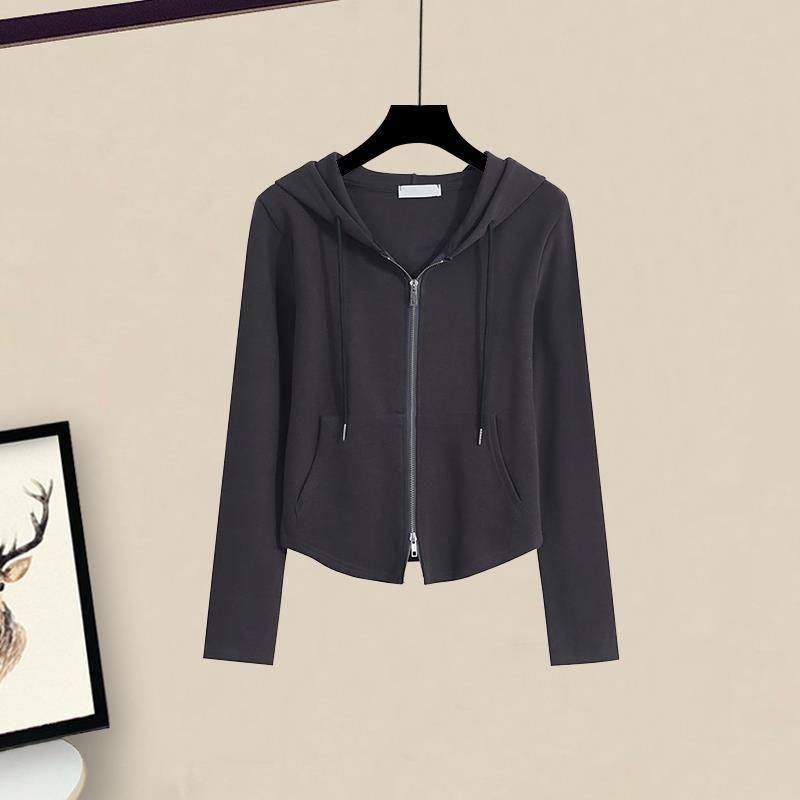 Women's Slimming Casual Hooded Zip-Up Sweatshirt & Wide-Leg Pants Set