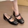 Gentle sweet beans! Temperament round head bow with Mary Jane shoes women's spring light mouth thick heel single shoes