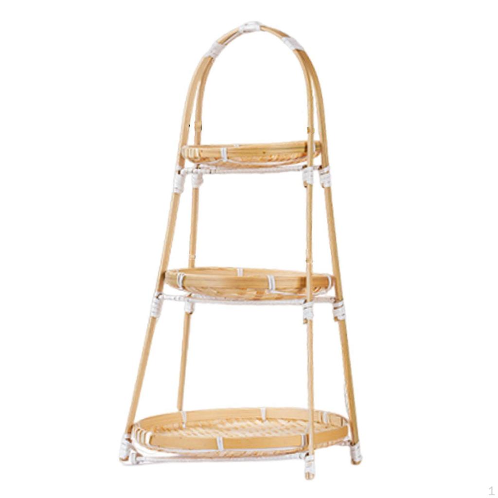 Woven Bamboo Snack Basket Food Display Serving Tray Multipurpose Organizer Portable with Handle
