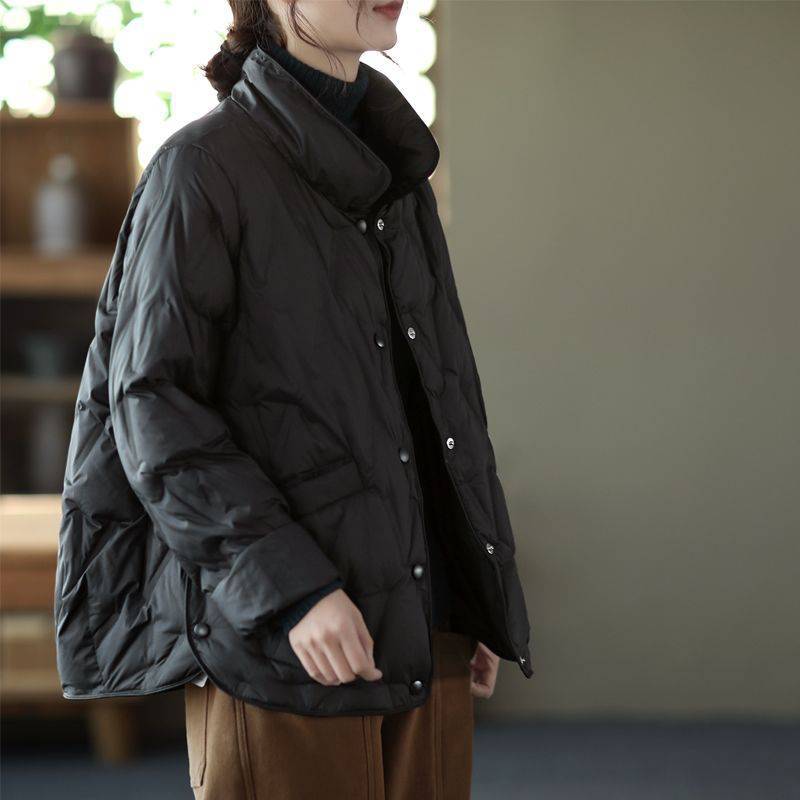 Thin down jacket women's short white duck down warm winter stand-up collar pressure glue loose versatile warm jacket tide