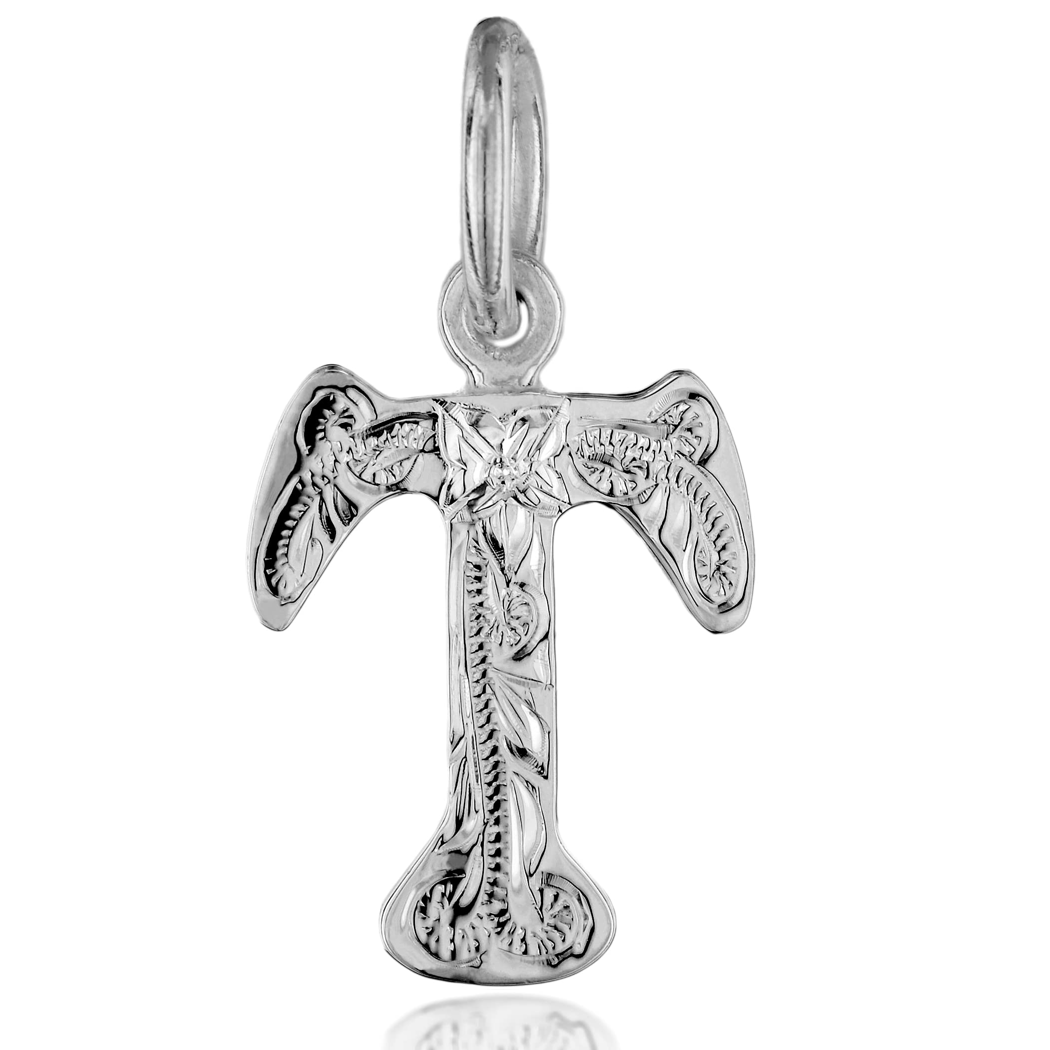 

[Leilani] Hawaiian Jewelry Initial (T) Silver Necklace Pendant, Sterling Silver 925 (Chain not included)