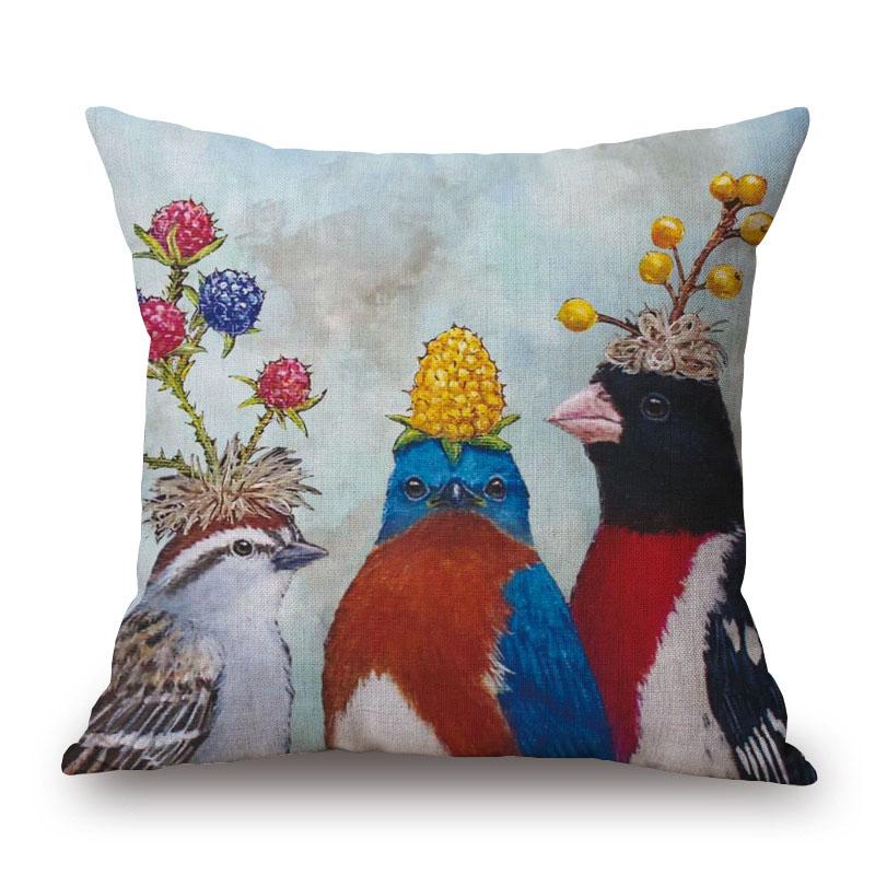 Decorative Cushion Covers Squirrel Bird Bear Fox Animals Pillow Case Modern Decor Flower Pillowcase For Sofa 45X45Cm