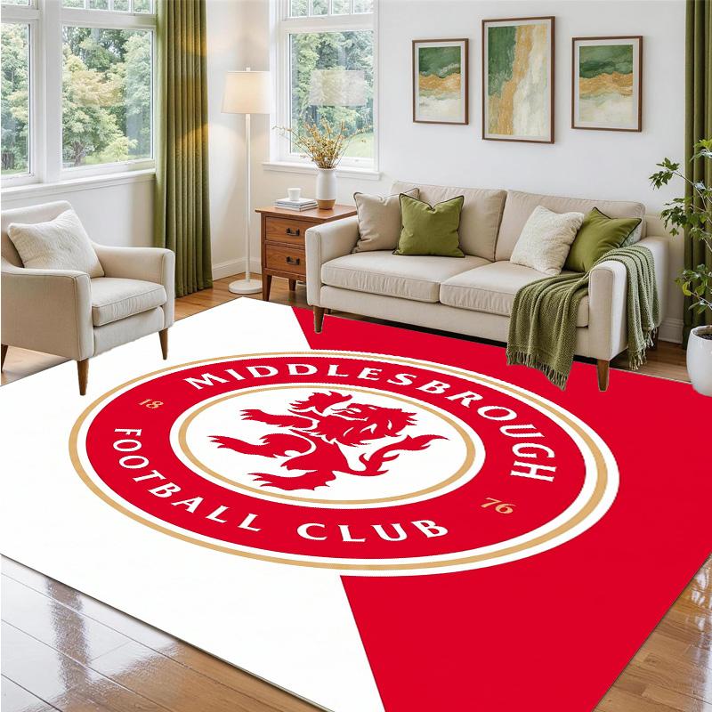 Middlesbrough FC Design Crystal Velvet Rug Soft Decorative Mat for Bedroom Entrance