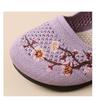 New Purple Knit Loafer Women's Ethnic Embroidered Elastic Band Casual Shoes Soft Walking Mary Janes Flats Woman Mom Travel Shoes