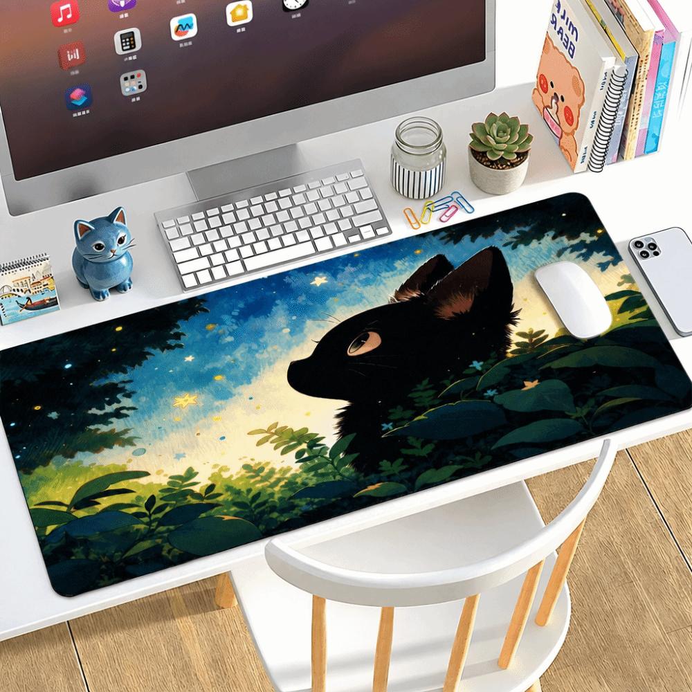 Rubber Black Cat Mouse Pad Extra Large Desk Pad Cute Computer Desk Mat  for Office and Home