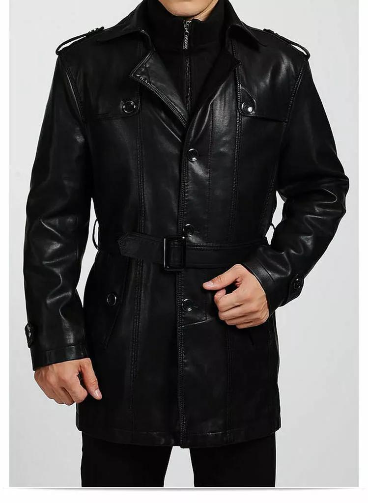 Men's Black Trench Coat Halloween Formal Casual Genuine Soft Lambskin Leather