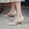 2024 Spring Elegant Black Suede Women's High Heels Shoes Sexy Apricot Beige PU Leather Pointed Toe Pumps Stiletto Party Shoes