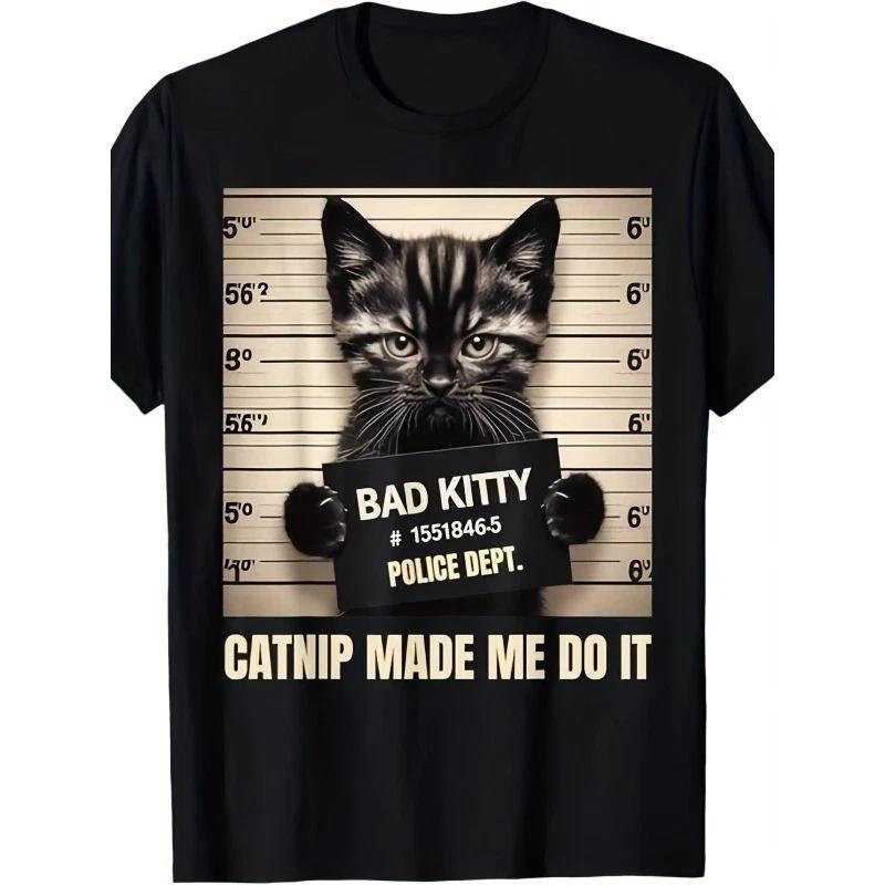 Funny Cat Mugshot Made Me Do It Graphic T-Shirt Pet Lover Humor Tee L