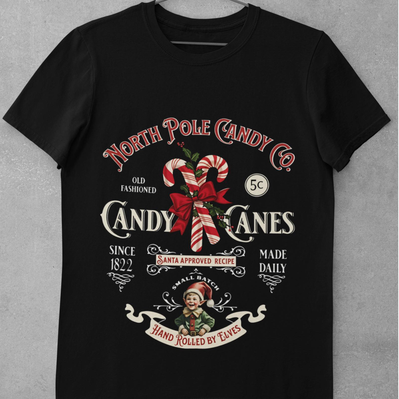 Vintage Christmas Candy Cane Shirt Retro Santa Holiday Graphic Tee S