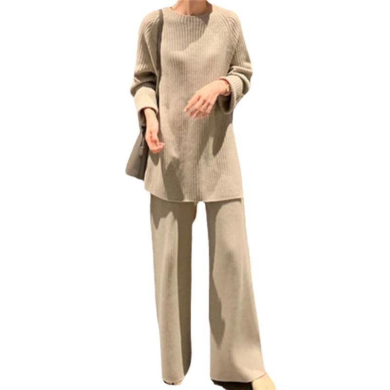 Korean-Style Knit Sweater & Wide-Leg Pants Set for Women - Casual & Versatile Autumn/Winter Fashion