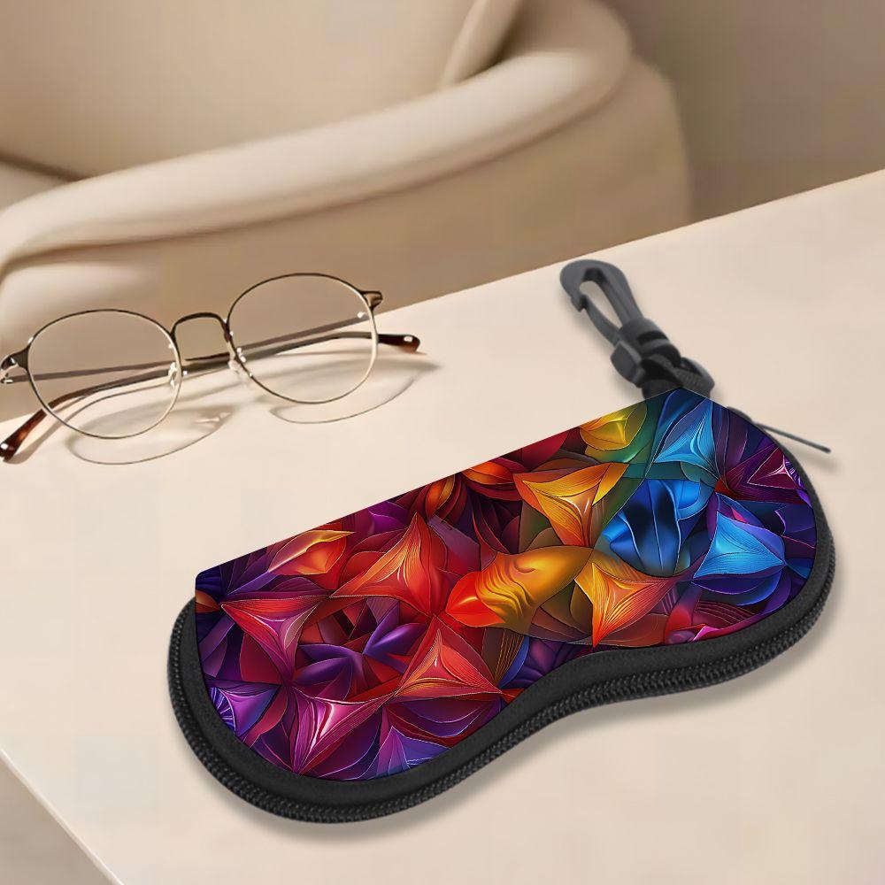 Vibrant Abstract Geometric Pattern Eyeglass Protector, Sunglasses Case, Portable Zipper Eyewear Holder, Protective Travel Glasses Container for Women
