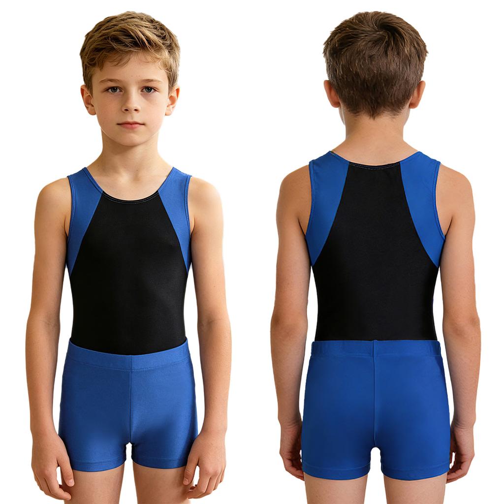 Dětská chlapecká kombinéza Unitard bez rukávů s šortkami Gymnastic Workout Biketard Trikot