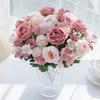 Artificial Rose Bouquet Realistic Fake Silk Flower with Green Leaves Home Wedding Party Table Centerpiece Indoor Outdoor Faux Bloom Decoration
