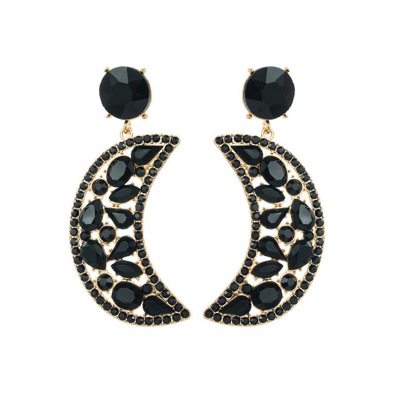

Женские серьги-капли, серьги из сплава в форме полумесяца, серьги с кристаллами, темпераментные серьги высокого качества OneSize чёрный