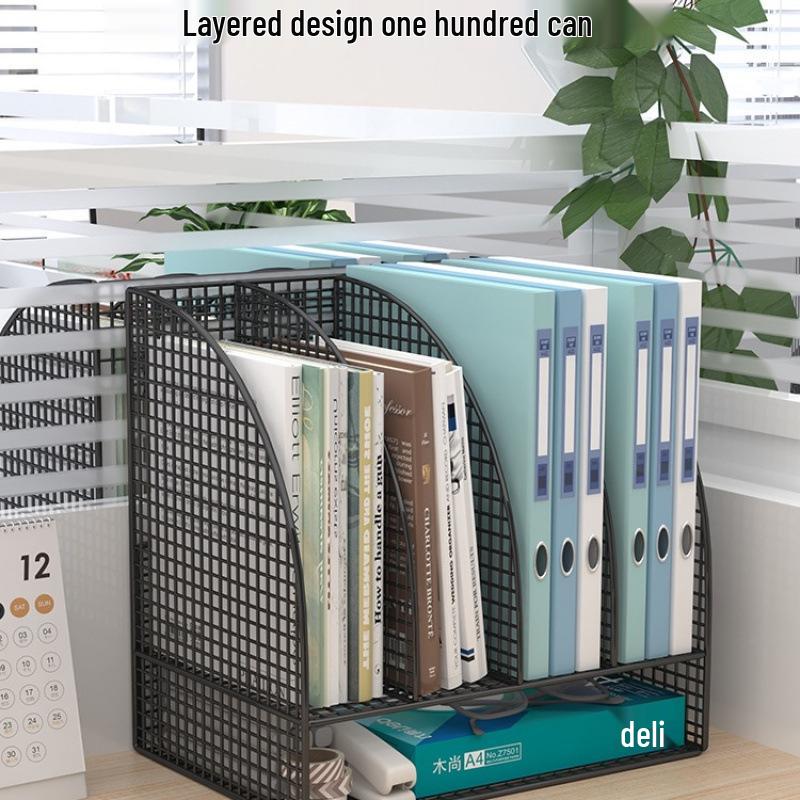 Metal Office Desk Organizer & File Rack with Document Shelf and Book Stand for Workstations