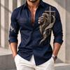 Men's Shirt New Style Retro Lion Art Printed Long Sleeved Shirt Cross Collar European and American Men's Top Casual Shirt