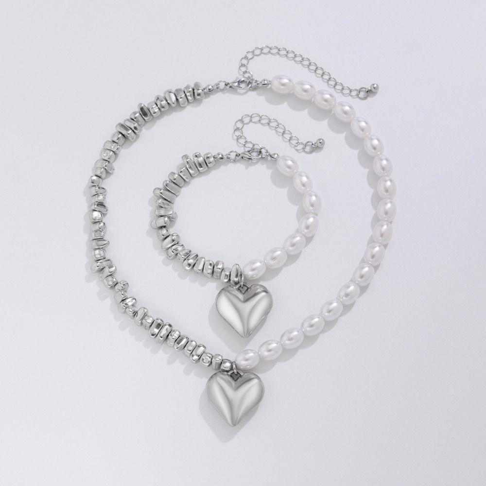 Handchain Heart-shaped Pearl Necklace Handmade Retro Beads Necklace  Jewelry Accessories