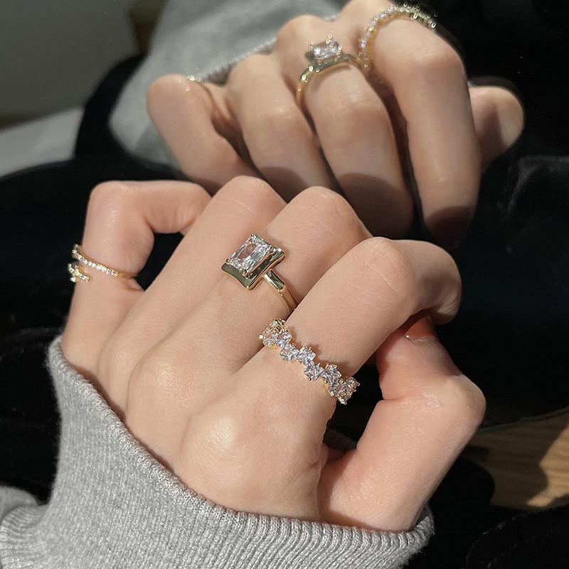 Stunning Korean Water Diamond Wave Cross Geometric Ring For Women Adjustable Size Fashion 2023