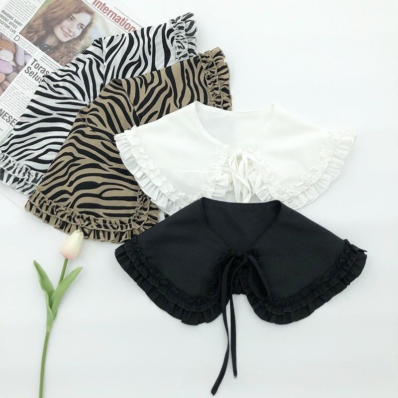 Fashionable versatile shawl double ruffled doll collar festive casual lace-up fake neck women