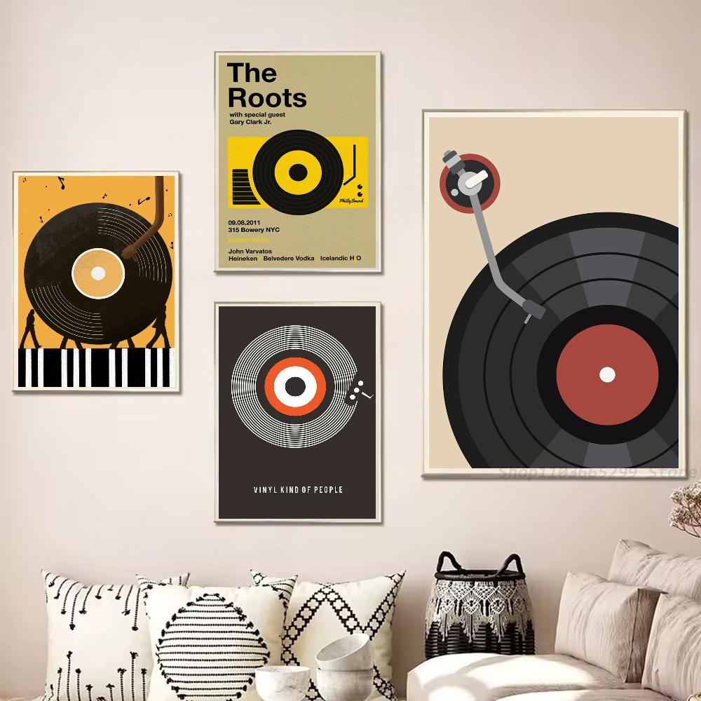 1pc Nordic Vintage Vinyl Records Poster Self-adhesive Art Waterproof Paper Sticker Coffee House Bar Room Wall Decor
