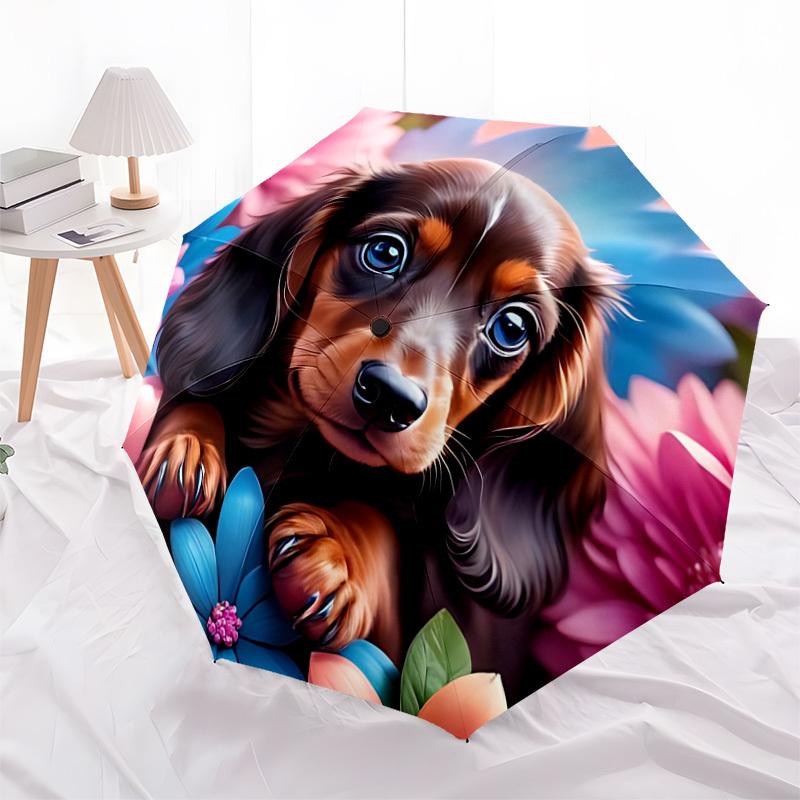 1pc Dachshund Flower Garden Automatic Open/Close Umbrella, 8-Rib Sturdy Frame, Umbrella for Travel, Everyday, Formal Events Yy251126061