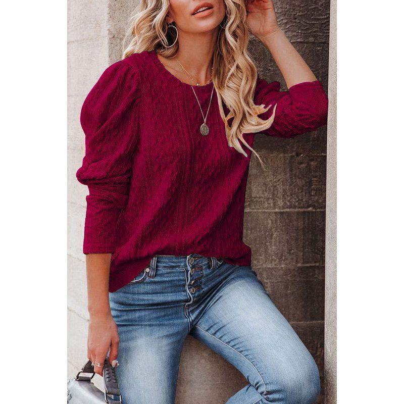 

2024 Однотонный жаккардовый вязаный свитер-топ Вязаный свитер-топ Burgundy XL