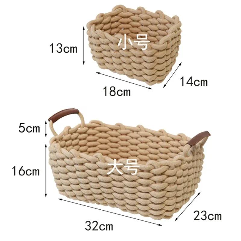 Cotton Rope Woven Storage Basket with Handle Sundries Cosmetic Storage Box Toys Snack Desktop Makeup Organizer Cotton Baskets