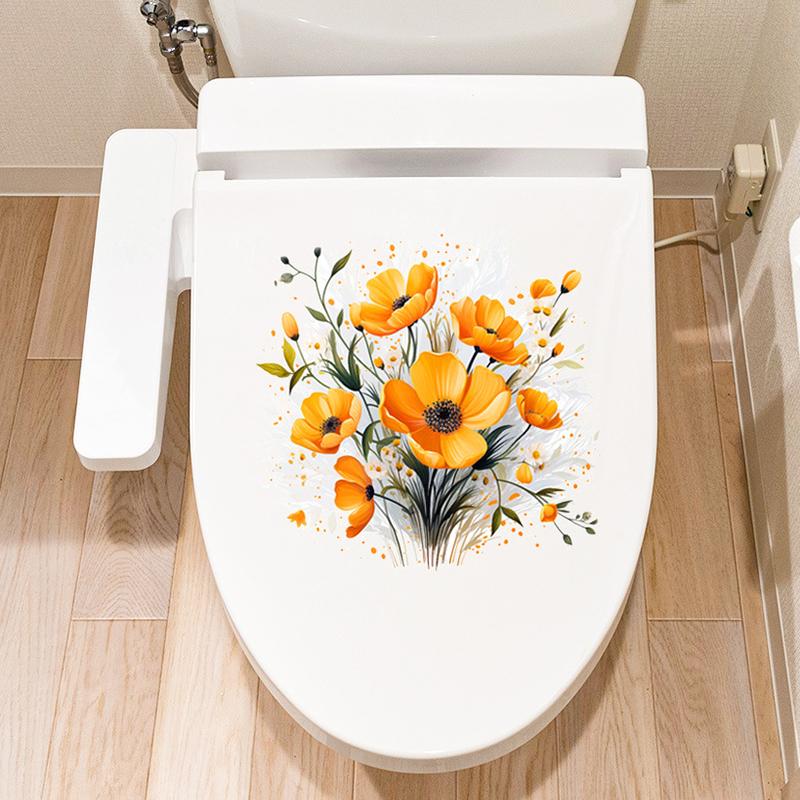 Bathroom Toilet Stickers Elegance Flower Wall Sticker Flower Pattern Self-Adhesive Paintings For Bathroom Living Decoration