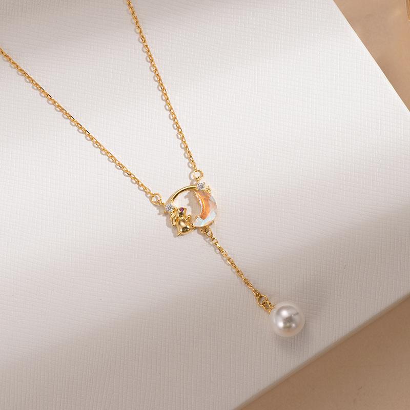 Banyan Tree S925 Sterling Silver Star & Moon Necklace with Pearl Tassel
