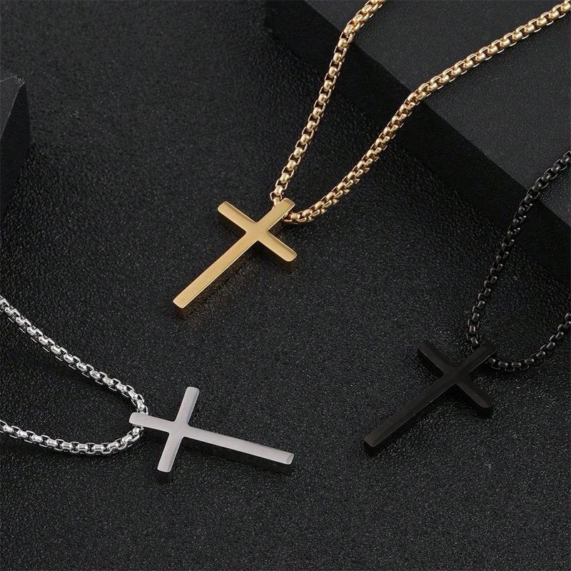 Stainless Steel Cross Necklace for Men Boys,Silver Color Plain Cross Pendant Collar,Hiphop Classic Punk Jewelry Gift