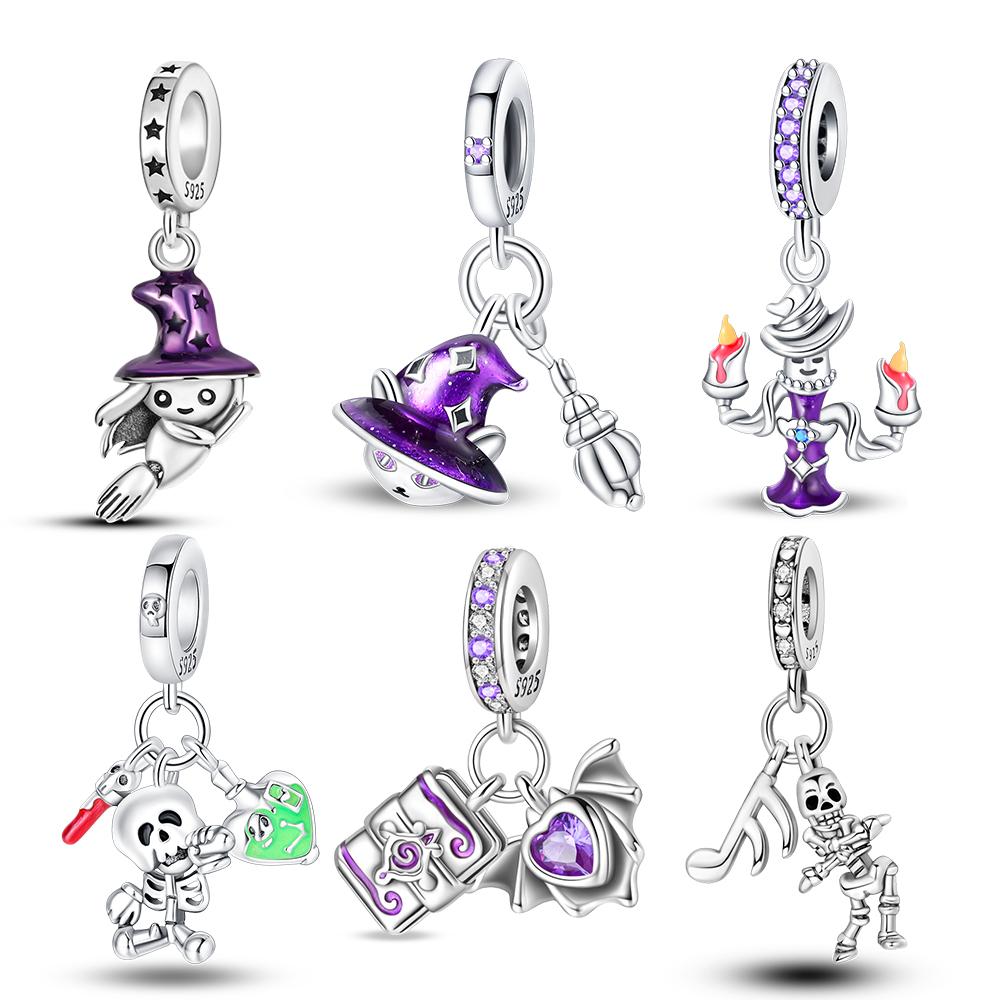 Charms Halloween Fantasy Festival Witch Ghost Skeleton Theme Beads Fit 925 Charm Bracelet Beads Jewelry Gifts for Women