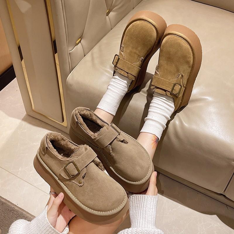 Women's Large Size Thick Sole Winter Warm Fur One Snow Boots Thickened Lined Ankle Boots Anti-slip Hiking Sports Cotton Shoes Loafers