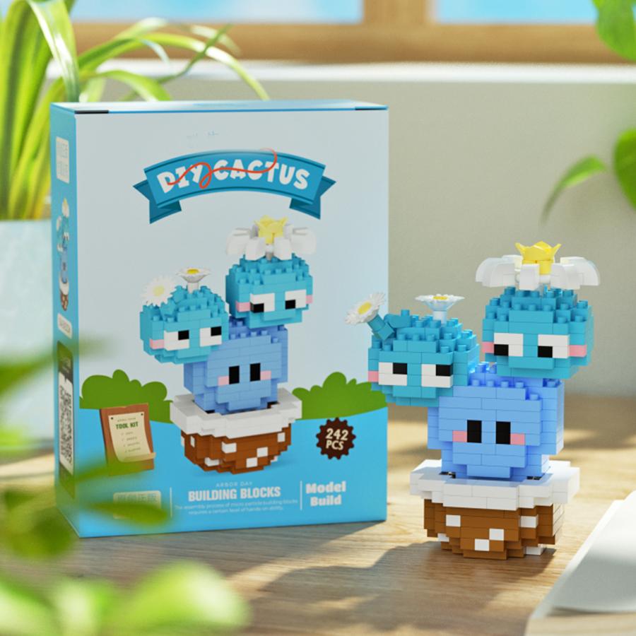 Cute Cactus Potted Plant, Building Blocks, Plant Micro Particle Assembly Model, Children's DIY Toy, Christmas Gift