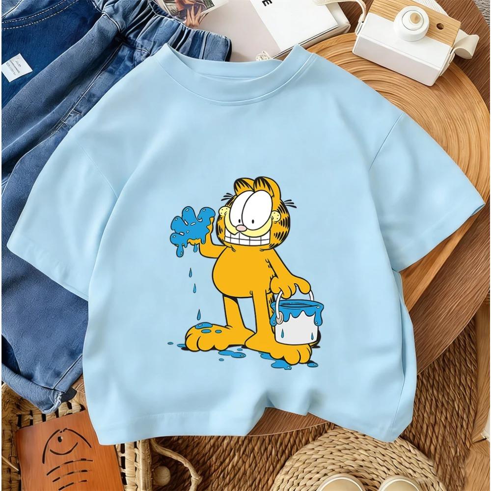 Cute Kids Fashion T Shirt Garfield Popular Cartoon For Boys Girls Summer Street Casual Outfit