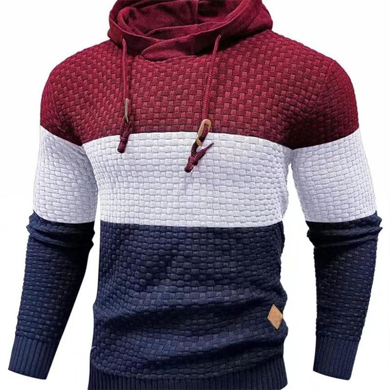 

European-American Color Block Jacquard Men s Hoodie - Long Sleeve, Autumn/Winter Hot Seller. XL