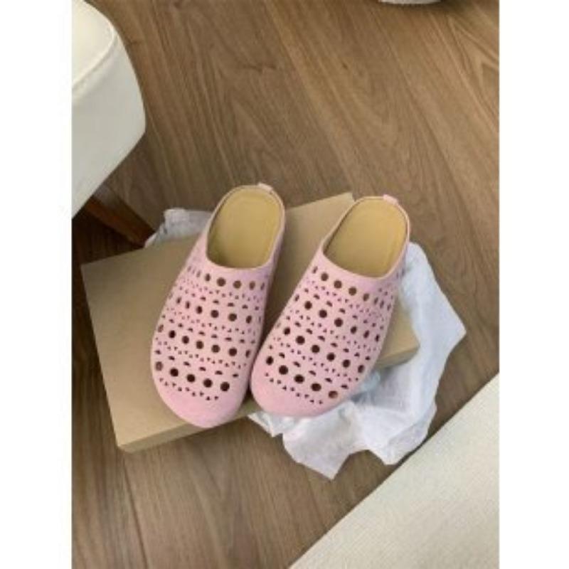 Thick-soled Bag Head Slippers for Women To Wear New Fashionable Hollowed-out Beef Suede Lazy One-pedal Sandals