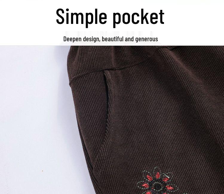 Women's Plus Size High Waist Corduroy Pants for Middle-aged & Elderly - Autumn/Winter, Thickened Velvet, Straight Leg, Mom & Grandma Fit