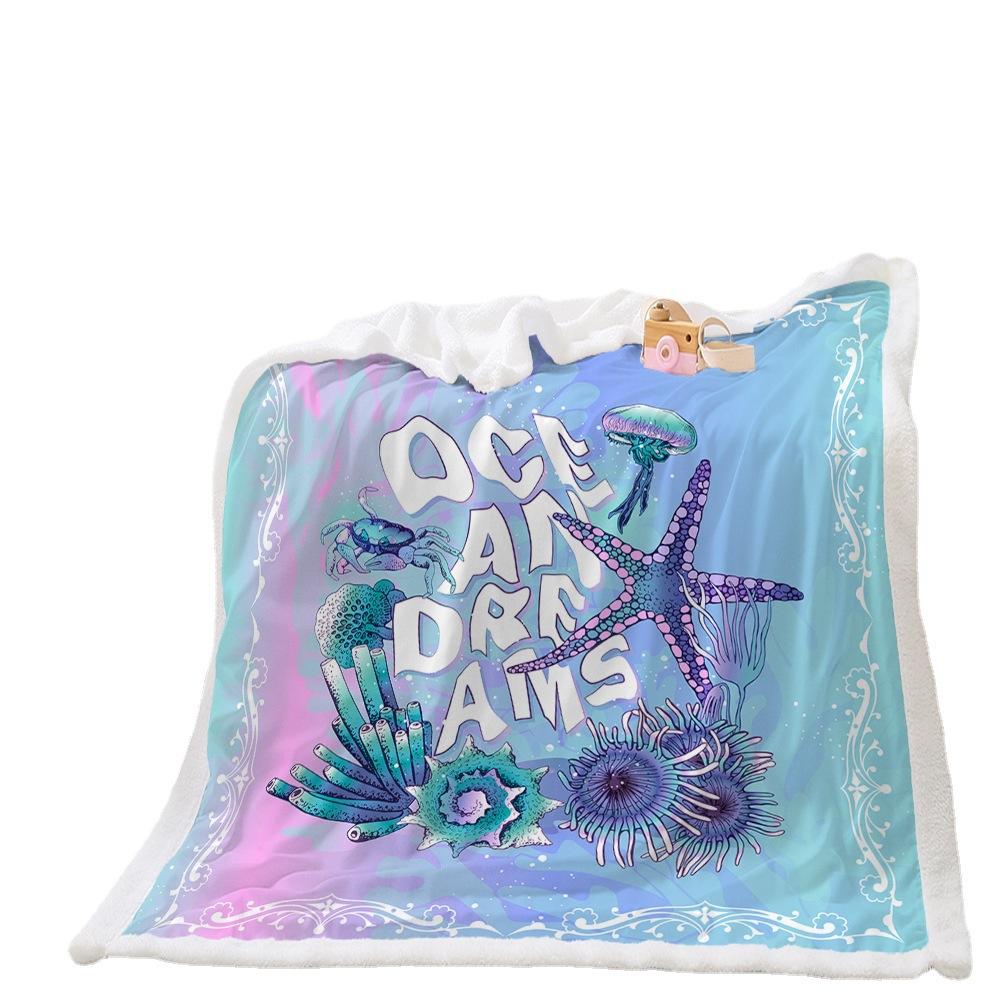 Blanket 2D Digital Printed Lamb Fleece Crystal Fleece Ocean Turtle Blanket Blanket
