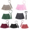 Womens Schoolgirl Role Play Costume Plaid Pleated Mini Skirt with Necktie Zipper Design
