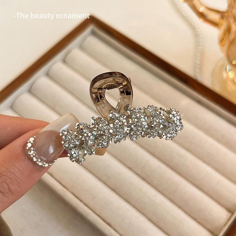 Rhinestones Leaf Shaped Hair Claw Small Size Crystal Wheat Shark Jaw Clamp For Strong Hold Bun Women Girls Daily Use Headwear