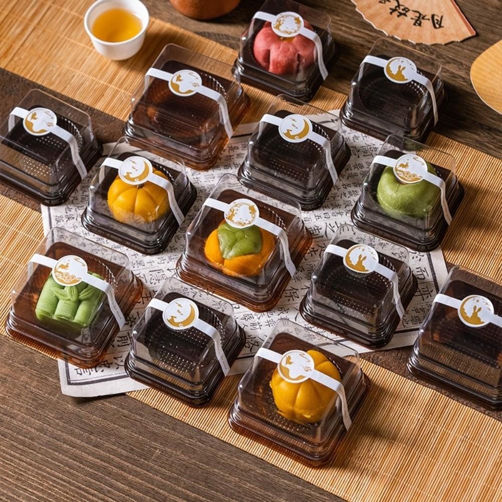 50pcs Transparent Muffin Container Box Square Shape Cookies Sealed Storage Box  Wedding