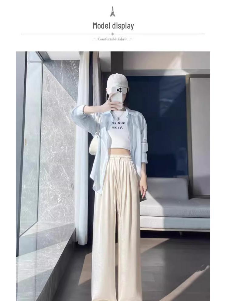 Slimming Women's Summer 2026 High-Waisted Satin Jacquard Straight-Leg Pants