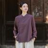 Johnature Women Vintage Shirts Tops Spring Chinese Style Solid Color Stand Button Long Sleeve Shirts