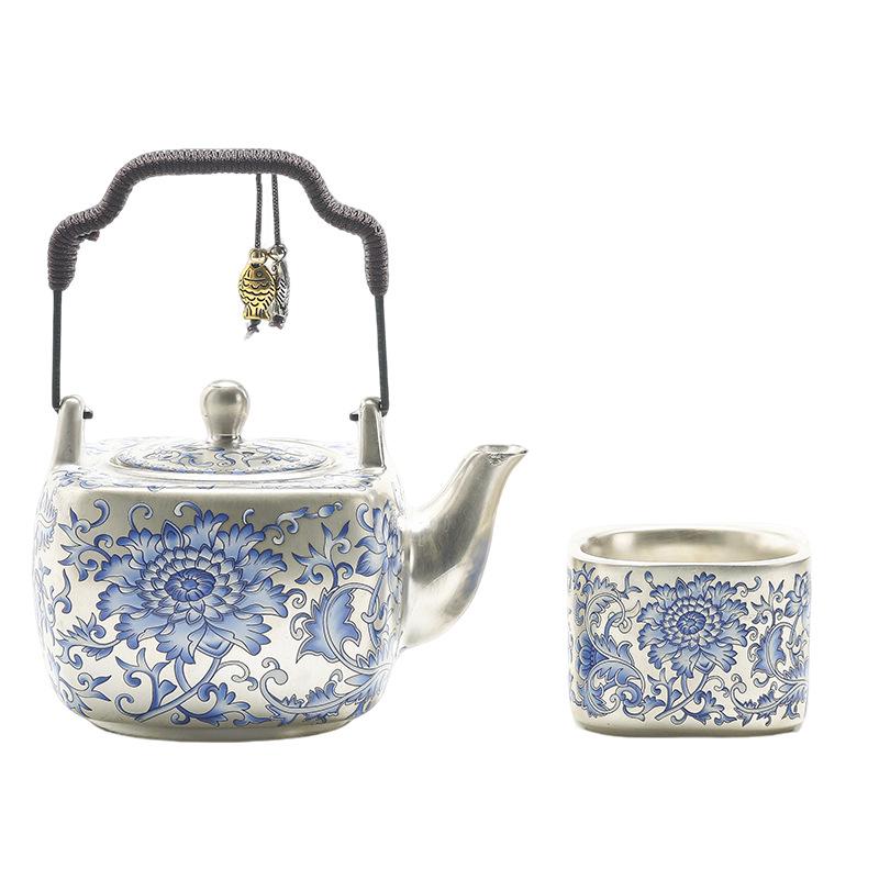 Antique Silver-Gilded Porcelain Teapot Set: Perfect Gift for Leaders, Housewarmings, Business Occasions, Souvenirs, and High-End Ceramics Lovers.