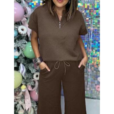 Moda damska Casual Lato Wiosna Jednolity kolor Nadruk Krótki rękaw Spodnie z dekoltem w serek Spodnie Garnitury