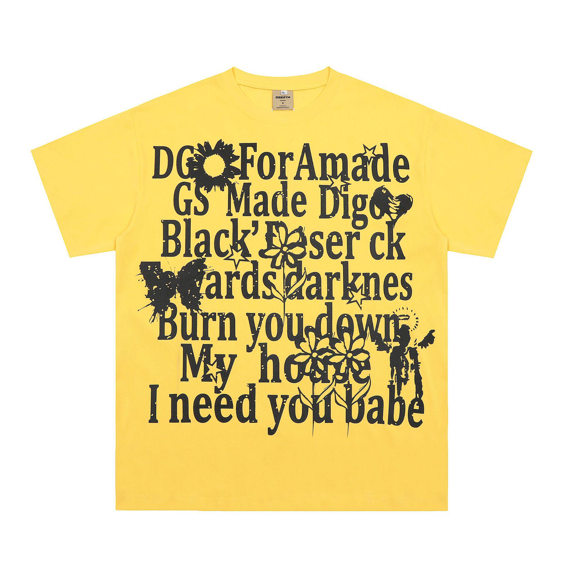 

OREETA 2025 Весна Унисекс Футболка Оверсайз с Принтом Букв L жёлтый